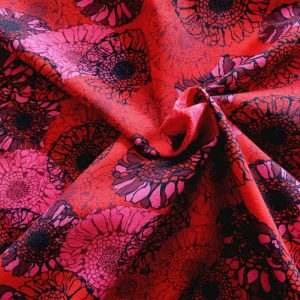 Jersey Rouge Fleurs Tissu Coton