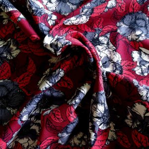 jersey fleurs grises 36 bobines coton tissu rouge
