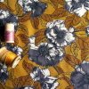 viscose fleurs grises fond moutarde tissu couture rayonne